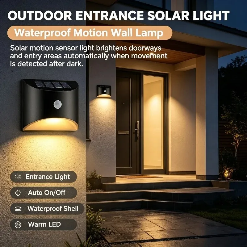 Outdoor Solar Wall Sconce with Stainless Steel Shell, Motion-Activated Warm Glow for Courtyard Entrances