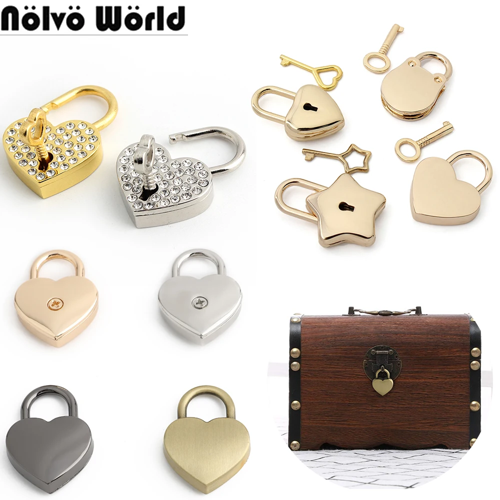 5/15/30PCS 34x25mm,56x44mm Star/Heart Decorative Lock Metal Padlock For DIY Luggage Box Bags Necklace Archaize Diamond Key Lock