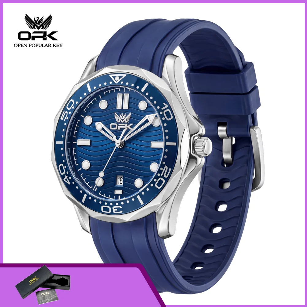 OPK 6109 Luxury Brand Men's Wristwatch Luminous Calendar Waterproof Silicone Strap Casual Sport Quartz Man Watch