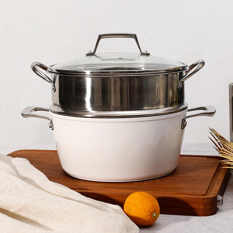 

Steamer thickened stainless steel ceramic cooking pot soup pot double-ear stew pot uncoated gas induction cooker