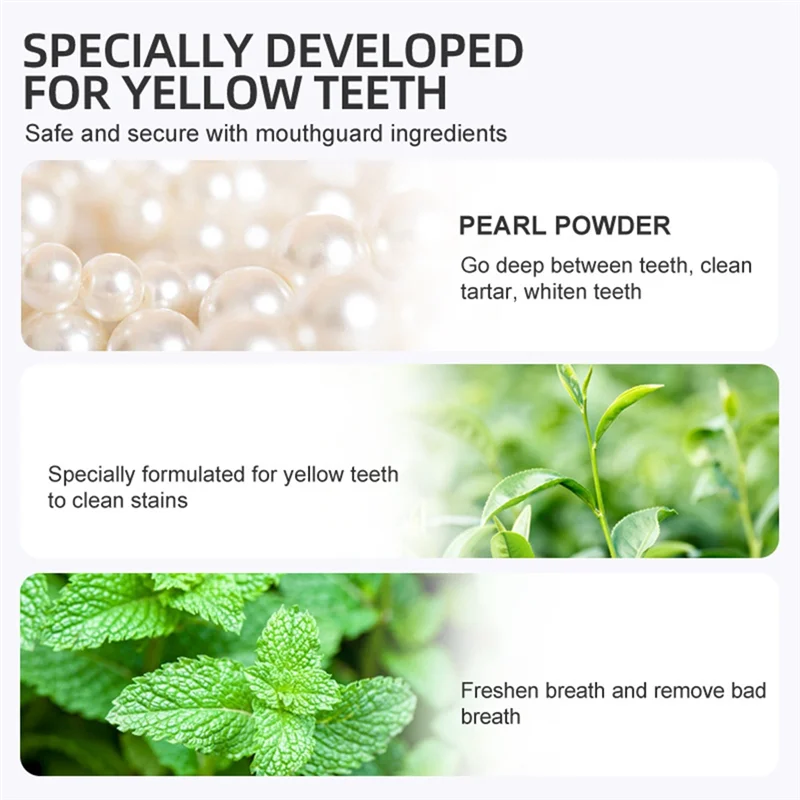 مسحوق تبييض الأسنان، جوهر اللؤلؤ، معجون الأسنان الطبيعي، مجموعة فرشاة الأسنان عن طريق الفم لإزالة البقع والبلاك