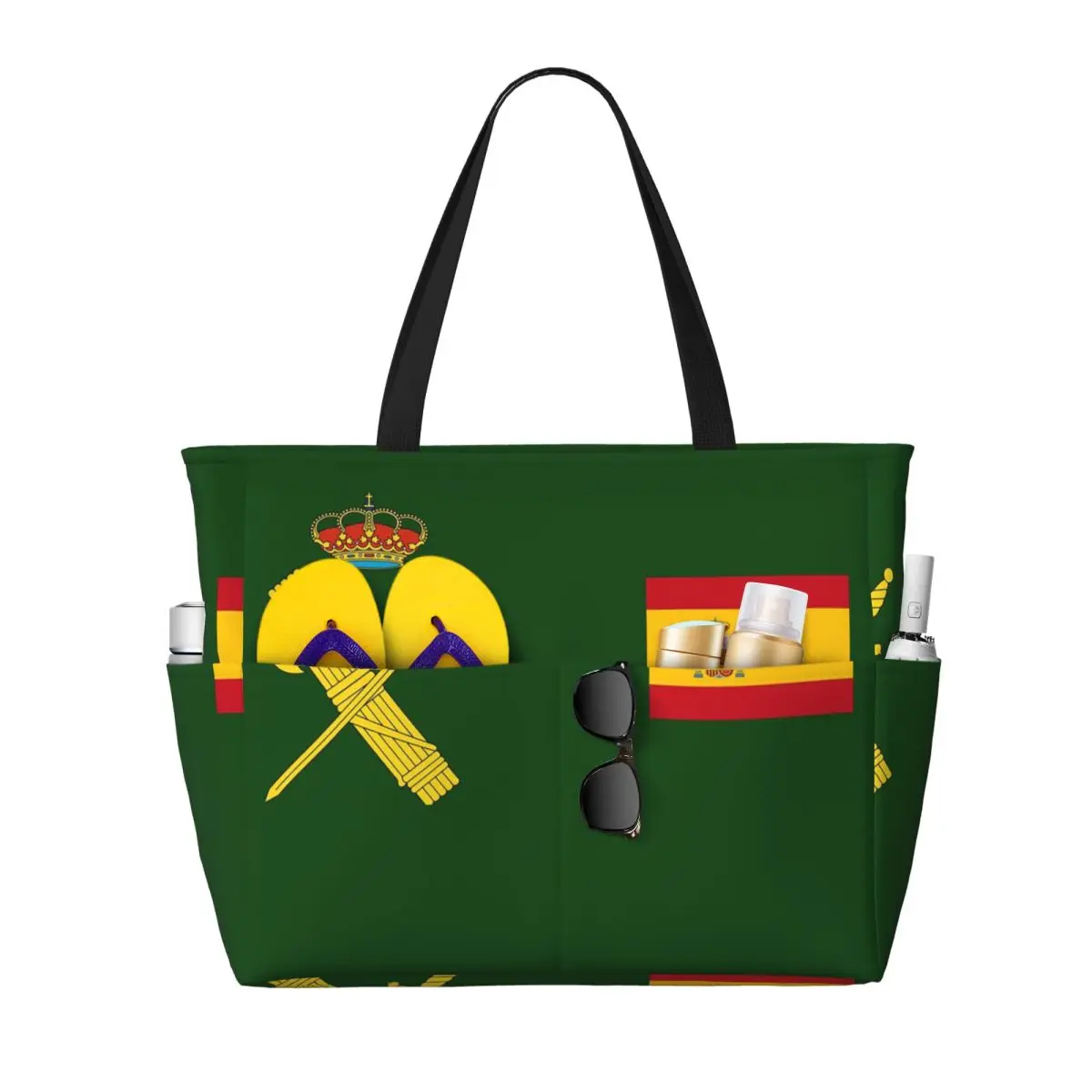 

Spain Flag Plus Emblem Civil Guard Beach Tote Bag Sport Gym Yoga Duffle Large Tote Bag Women Travel Bag Fitness bag