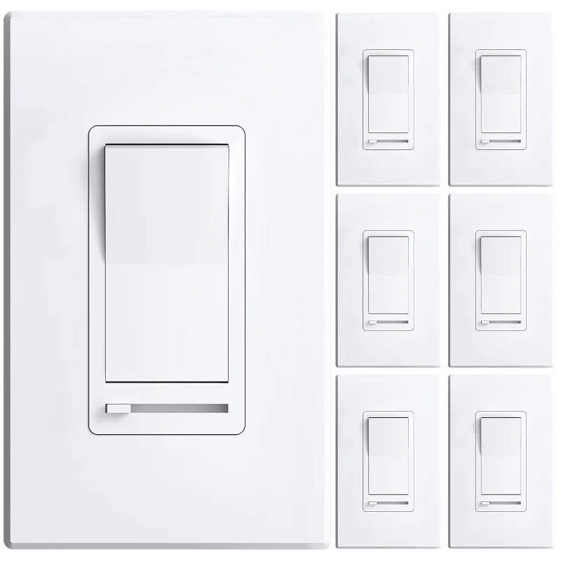 6 Pack Dimmer Light Switch, Single-Pole or 3-Way Slide Dimmer Switches for Led Lights, Suitable for 150W Dimmable LED/CFL