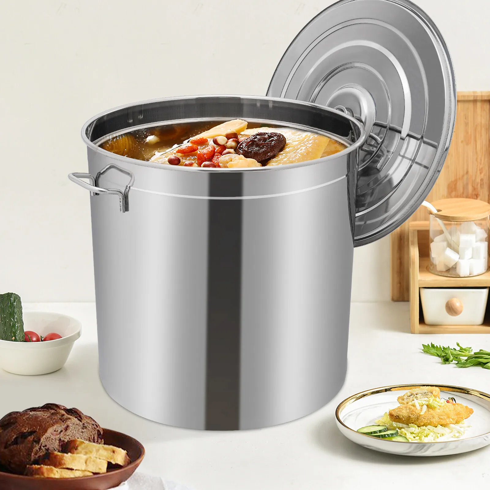 

50L/52.8Qt Stock Pot Stainless Steel Stock Pot Kitchen Cooking Pot w/ Basket