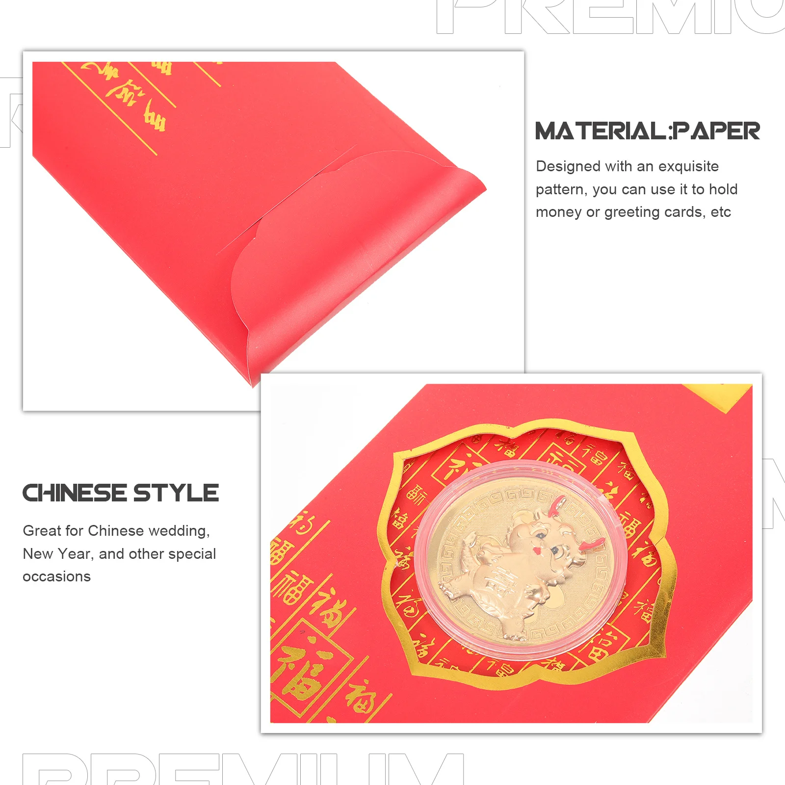 

5Pcs Year of Dragon Red Envelopes Spring Festival Paper Red Packets Cute Lunar New Year Money Bags Dragon Pattern Cash Envelopes