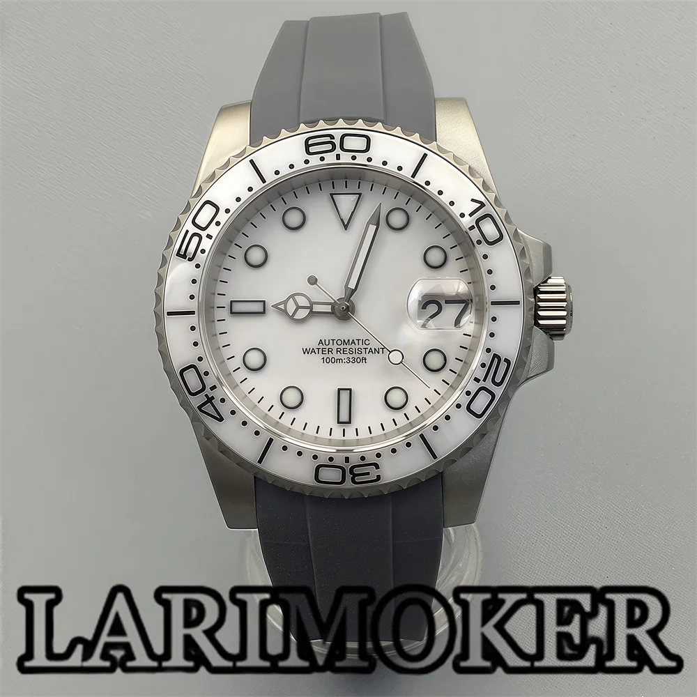 LARIMOKER 40.5mm NH35 PT5000 Movement Diving Automatic Mechanical Men's watches white Dial Bezel Sapphire Waterproof Watch