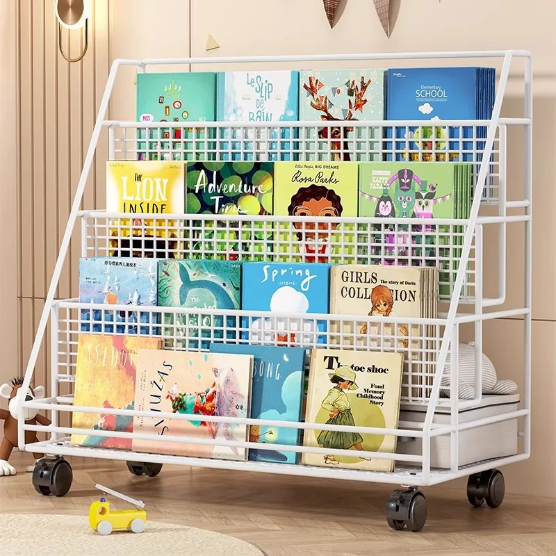 movable Children's bookshelf toy storage rack 