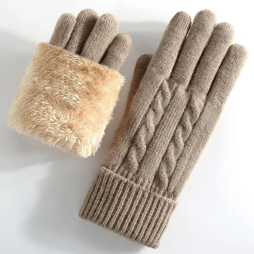 New Lamb Velvet Winter Gloves Cable Knit Double Layer Thermal Gloves Fleece Lined Touchscreen Gloves Outdoor Cycling