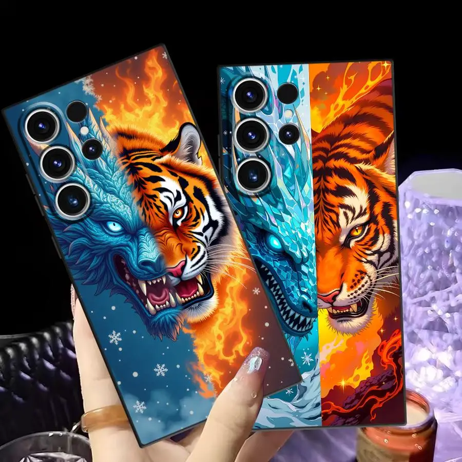 Ice Dragon Fire Tiger Case for Samsung Galaxy S26 Ultra S20 Ultra S21 FE S10 S9 Note 20 8 9 10 S23 S24 S25 Plus Funda Phone