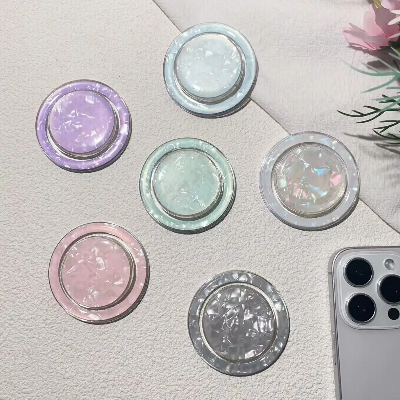 Luxury Glitter Colorful Round Design Magsafe Magnetic Grip Tok Griptok Phone Stand Holder for iPhone 17 16 Smart Tok Bracket