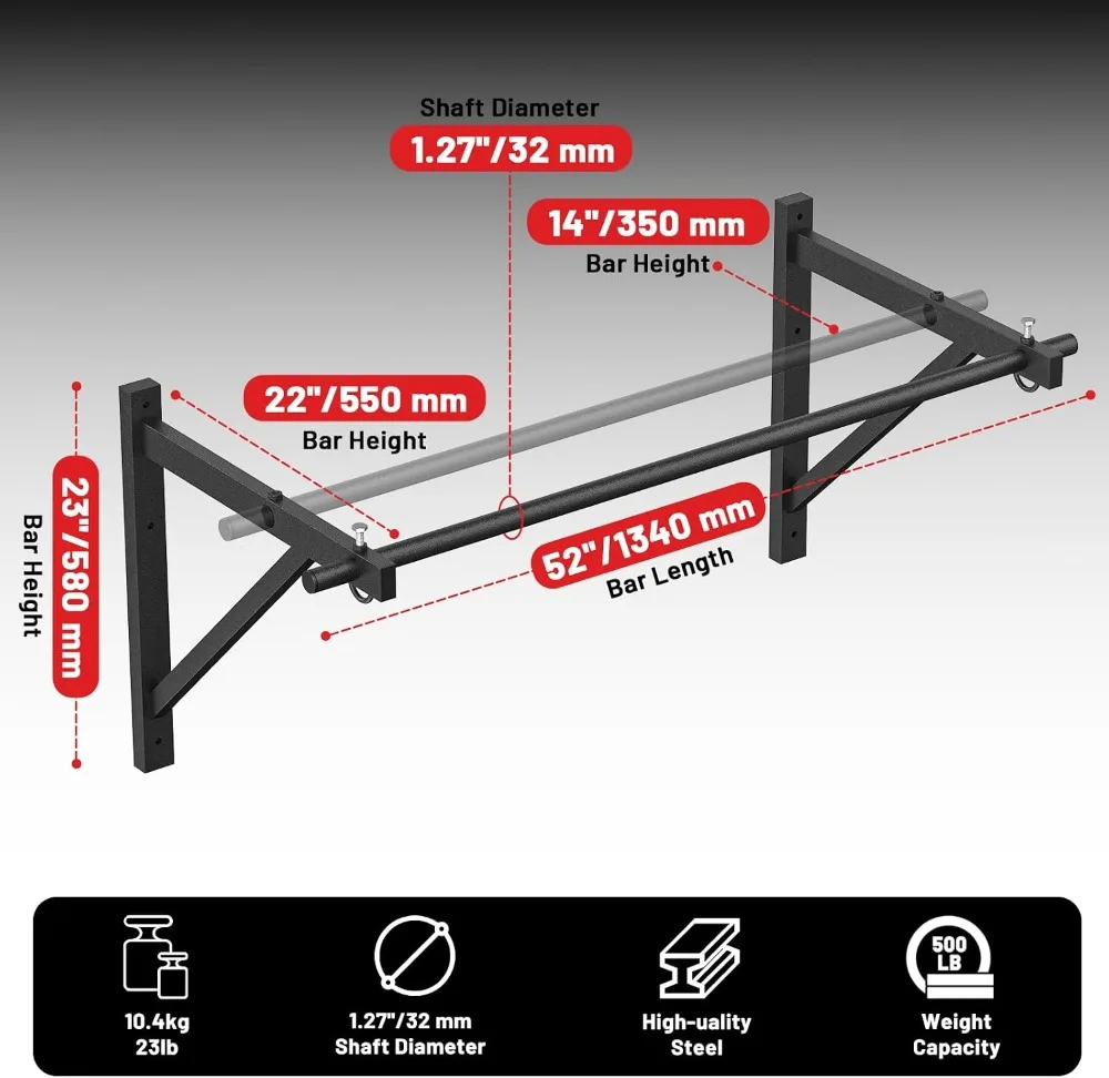 Wall Mounted Pull Up Bar, Chin Up Bar for Strength Training Home Gym view 2