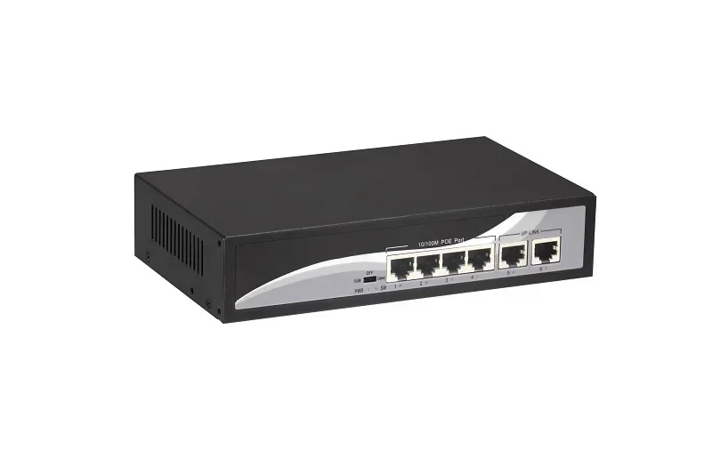 6-port 10/100M switch, of which 1-4 ports support POE, IEEE 802.3af international standard, built-in total power 65W