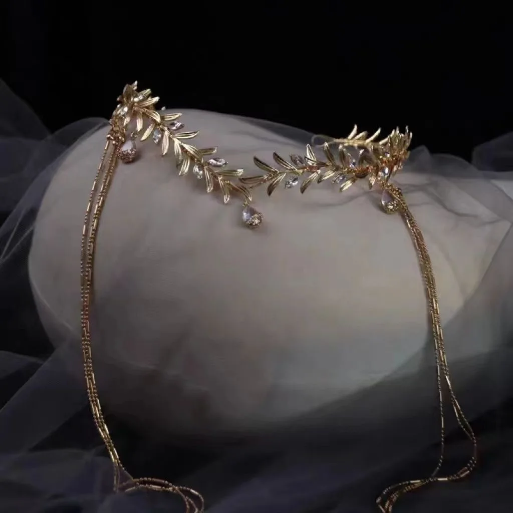 Exotic Style Gold Color Tiaras Tassel Headband Ancient Fairy Wedding Bride Headdress Hanfu Hair Accessories for Girls Women 2025
