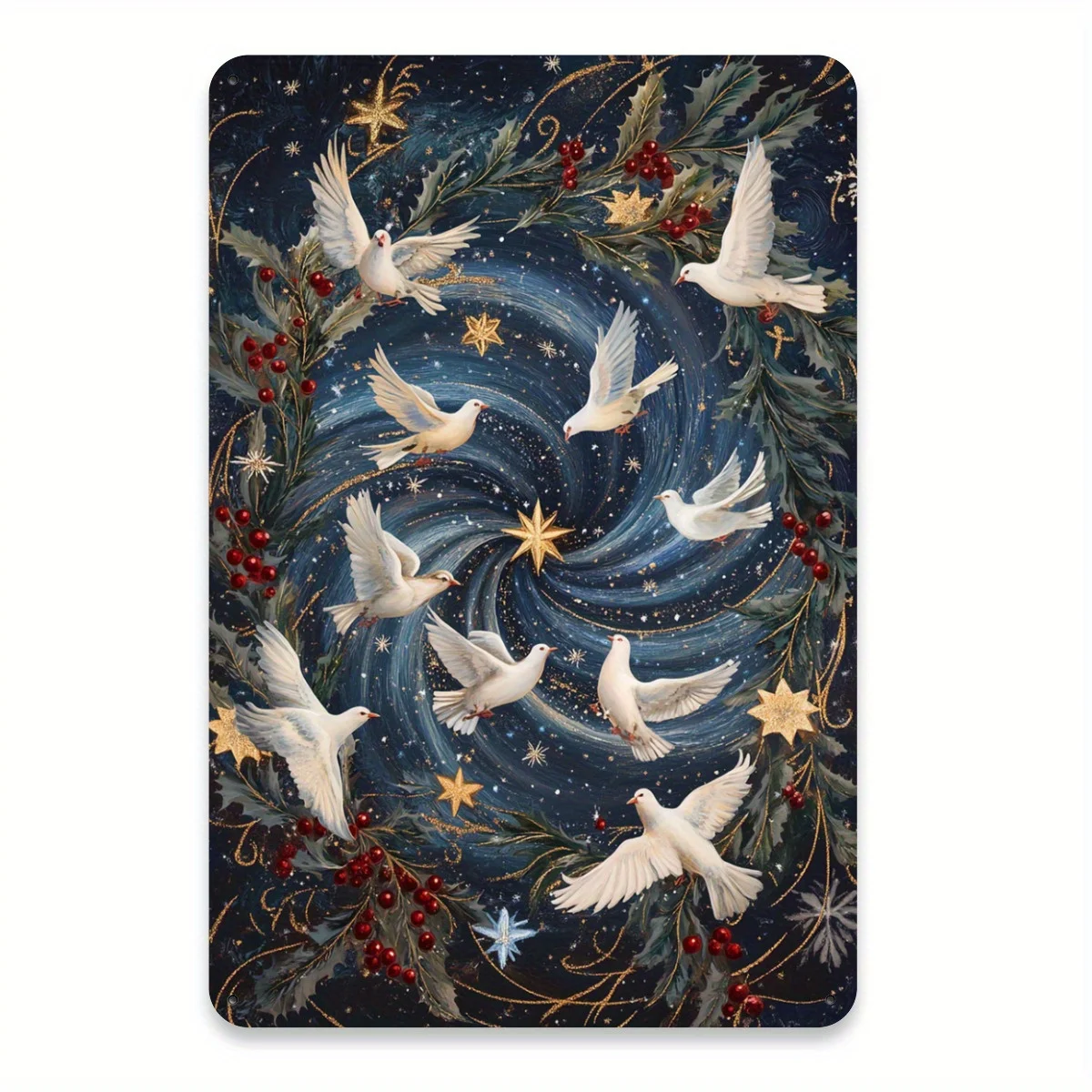 Vintage Dove & Christmas Wreath Tin Sign – Classic Holiday Home & Cafe Decor, Durable 8X12 Inch Wall Art