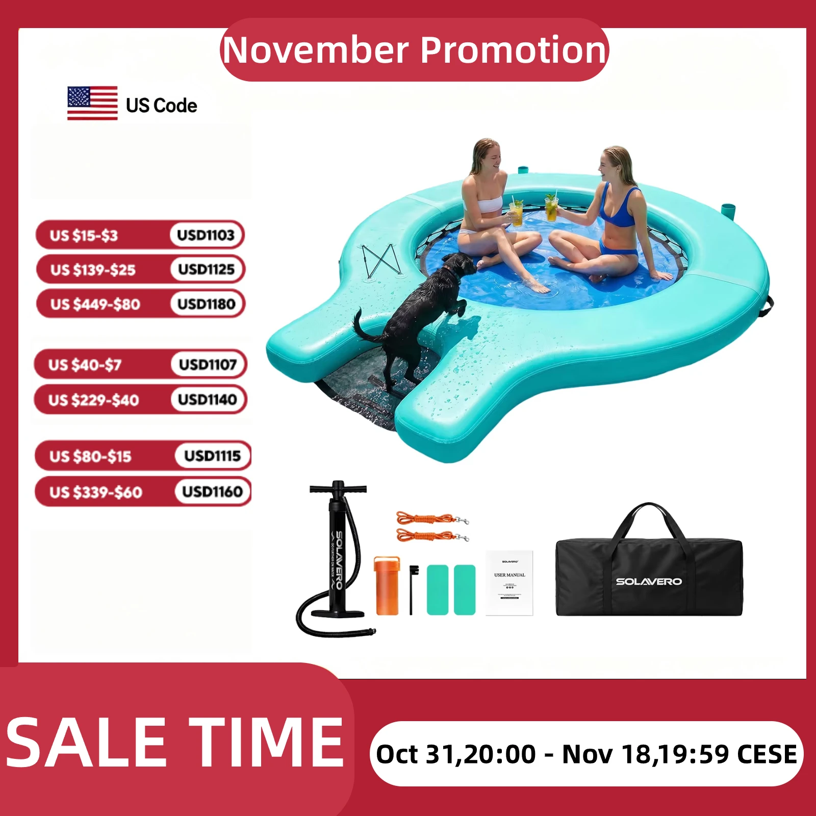 Inflatable Floating Dock with Boat Ramp, Mesh Water Hammock Lounger, Lake Float with Cup Holders, 3-4 Person Inflatable Platform for Pool, Sea, River, Party, Tanning, Pet-Friendly