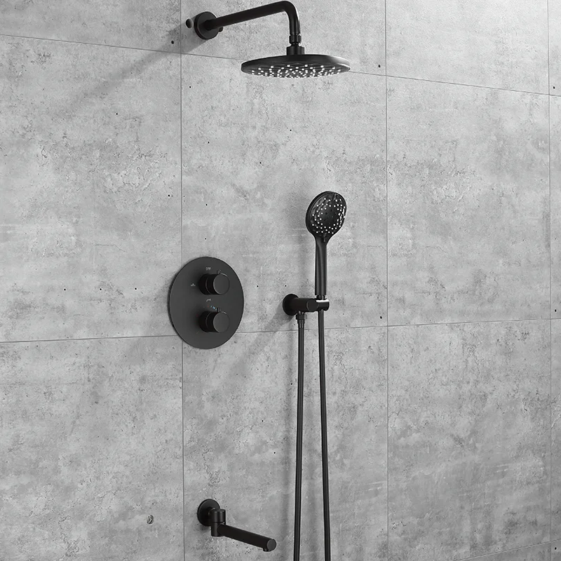 Luxury high pressure modern bathroom shower wall mounted black color rainfall shower set