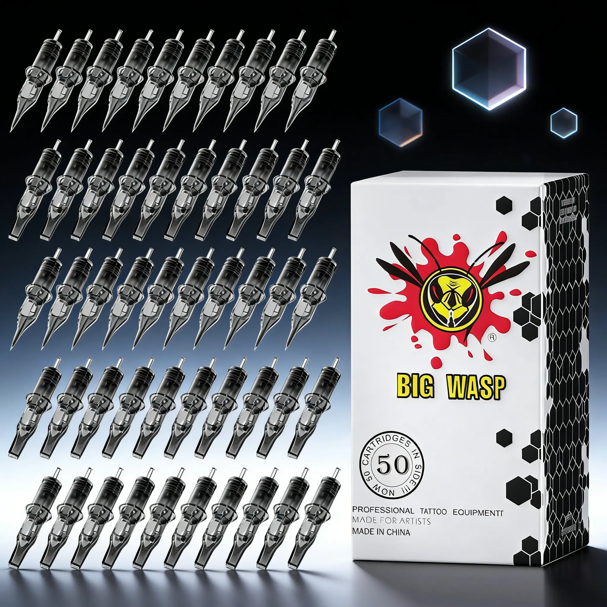 

BIGWASP Tattoo Cartridge Needles 50PCS Mixed Round Liner Disposable Tattoo Needle RL/RS/RM/M1 0.3mm 0.35mm Tattoo Machine Supply