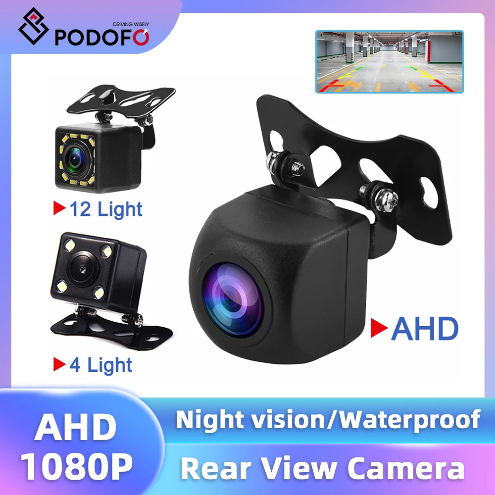 Podofo Car Rear View Camera Waterproof CCD 12 LED IR Night Vision AHD Color Image 170 Degree Wide Angle Reverse Backup Camera