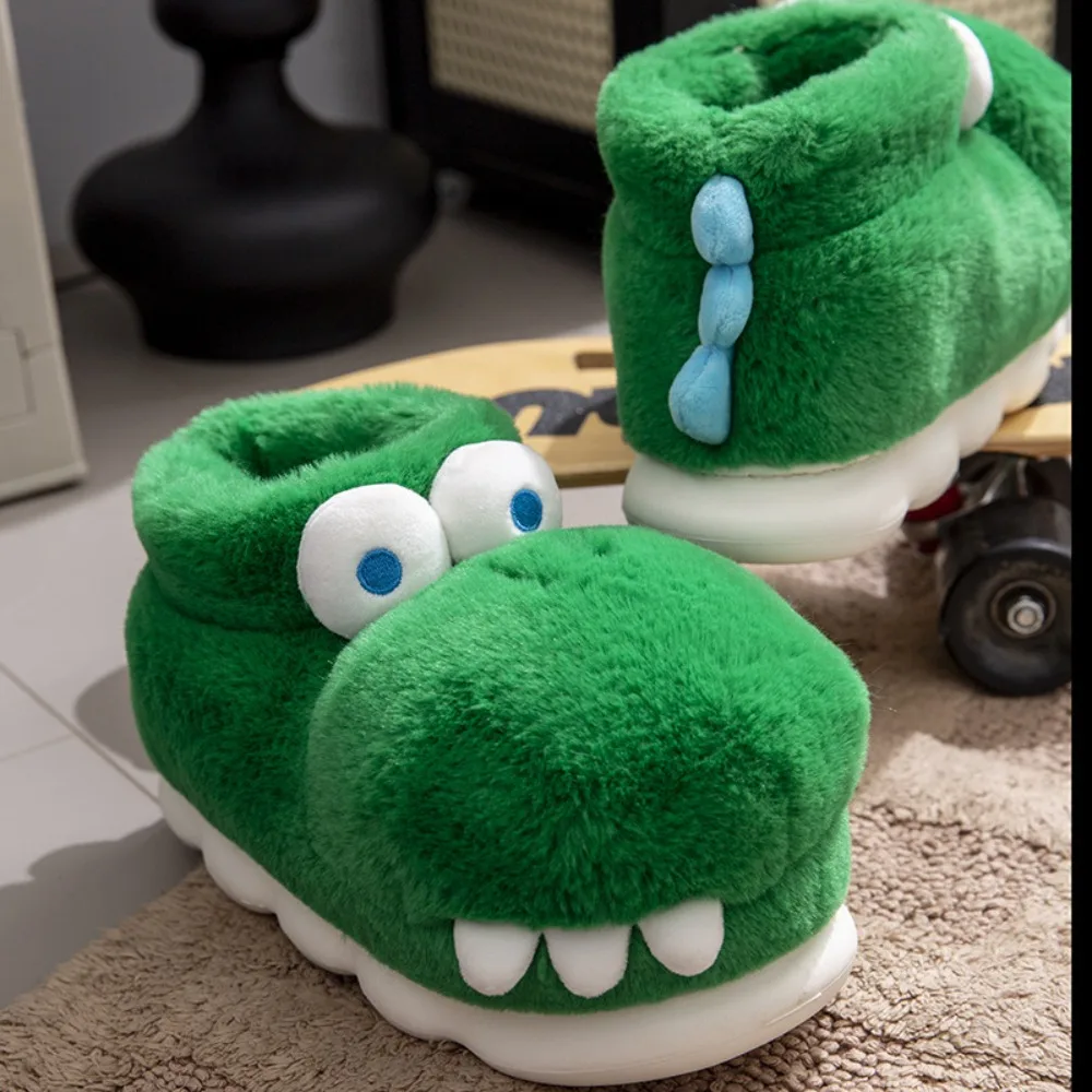 أنيق التمساح ديناصور نعال قماش الكرتون الأخضر منصة نعال مسطحة لطيف الطابق أحذية رشاقته نعال تدفئة الشتاء