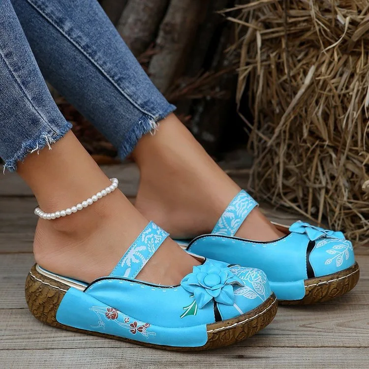 Big Size Cover Toe Shoes House Slippers Platform Flower Slipers Women Shale Female Beach Low Slides 2024 Sabot Ethnic Fabric Rub