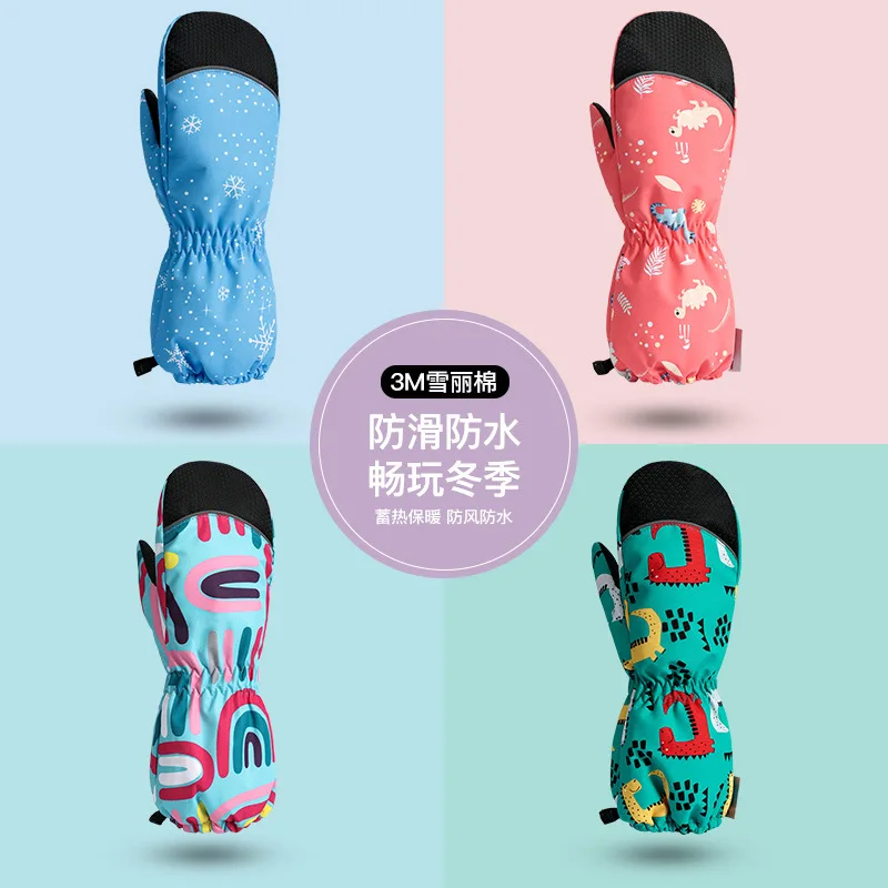 Luvas de esqui infantis inverno quentes à prova d'água à prova de vento, meninos meninas luvas de neve com forro de lã para esqui, ciclismo, esportes ao ar livre