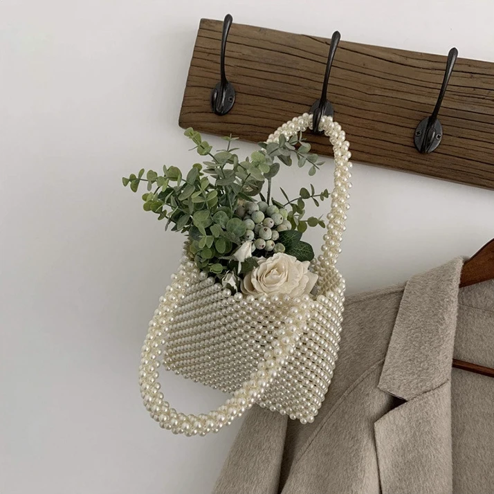 Bolso de mano Vintage con perlas de imitación para mujer, elegante y clásico bolso de mano, con asa superior, de talla pequeña