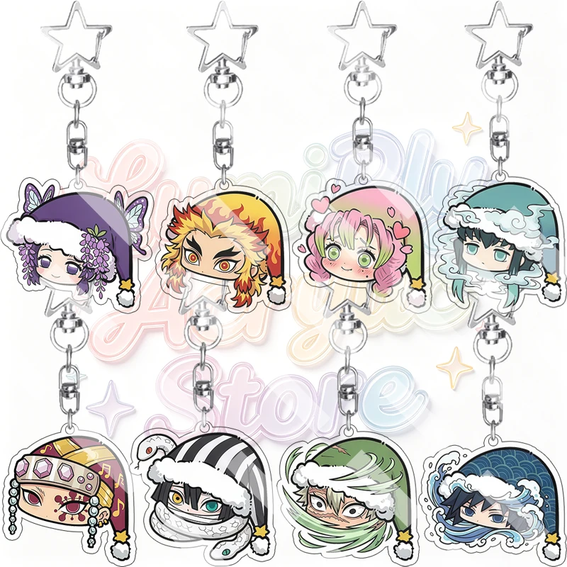 Anime Characters Demon Slayer Christmas Acrylic Keychain Cartoon Cute Shinobu Kocho Kanroji Mitsuri Giyuu Backpack Pendant Ring