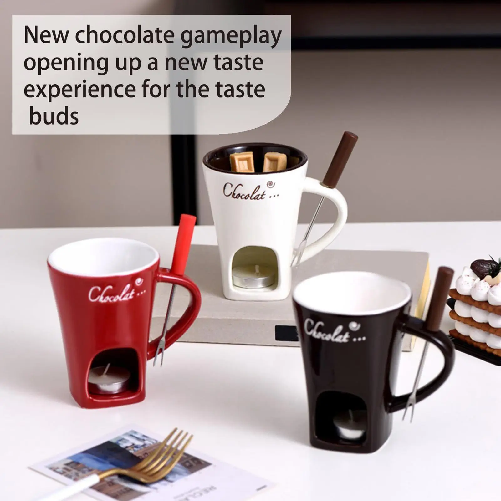 Macetas para Fondue, juego de tazas para Fondue, Mini Kit Personal para hacer Fondue de helado de Chocolate y queso con tenedor, tazas para derretir Chocolate y mantequilla