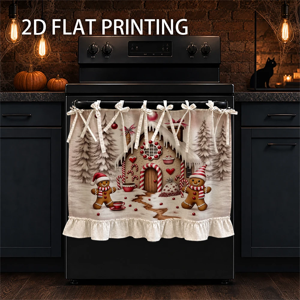 1PC Christmas Kitchen Curtain-Cabinet Curtain-Apron. Featuring a Festive Gingerbread House and Gingerbread Man Print. Can Be Use