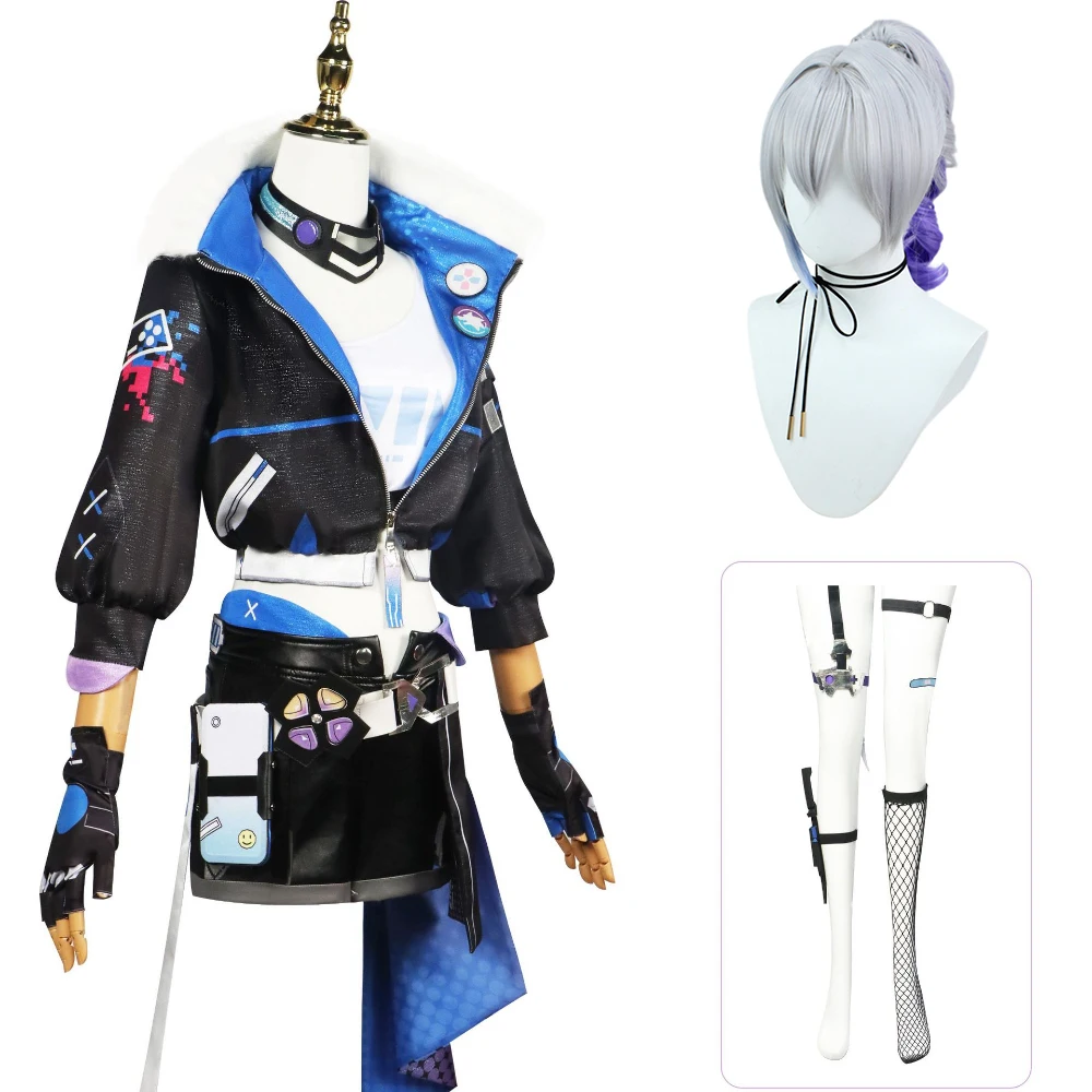 SingXeng Silver Wolf Cosplay Honkai Star Rail Cosplay Costume Wig Game Uniform Earrings Stellaron Hunters Hacker Halloween