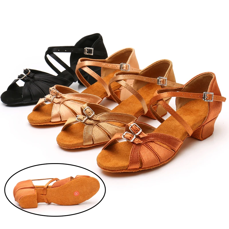 Children Dance Shoes Tango Modern Dancing Performance Shoes Girls Ladies Ballroom Tango Jazz Sandal Low Heel Factory Direct