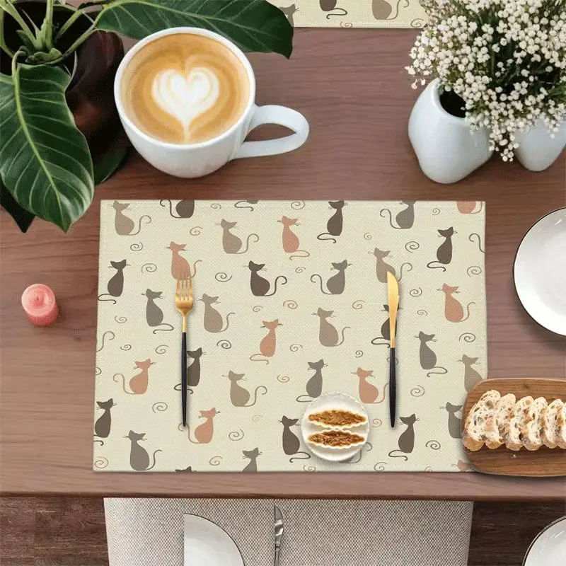 2pc Rectangular Placemats X Inches Cat D Element Pattern DesignDurable Washable Polyester Table MatsHome Party Table DecorSuitab