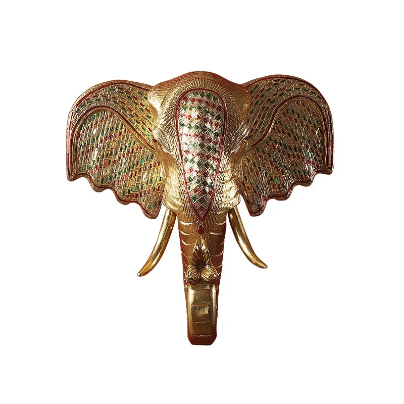 South East Asia style elephant head wood carving wall decoration Thai style SPA wall soft decoration pendant