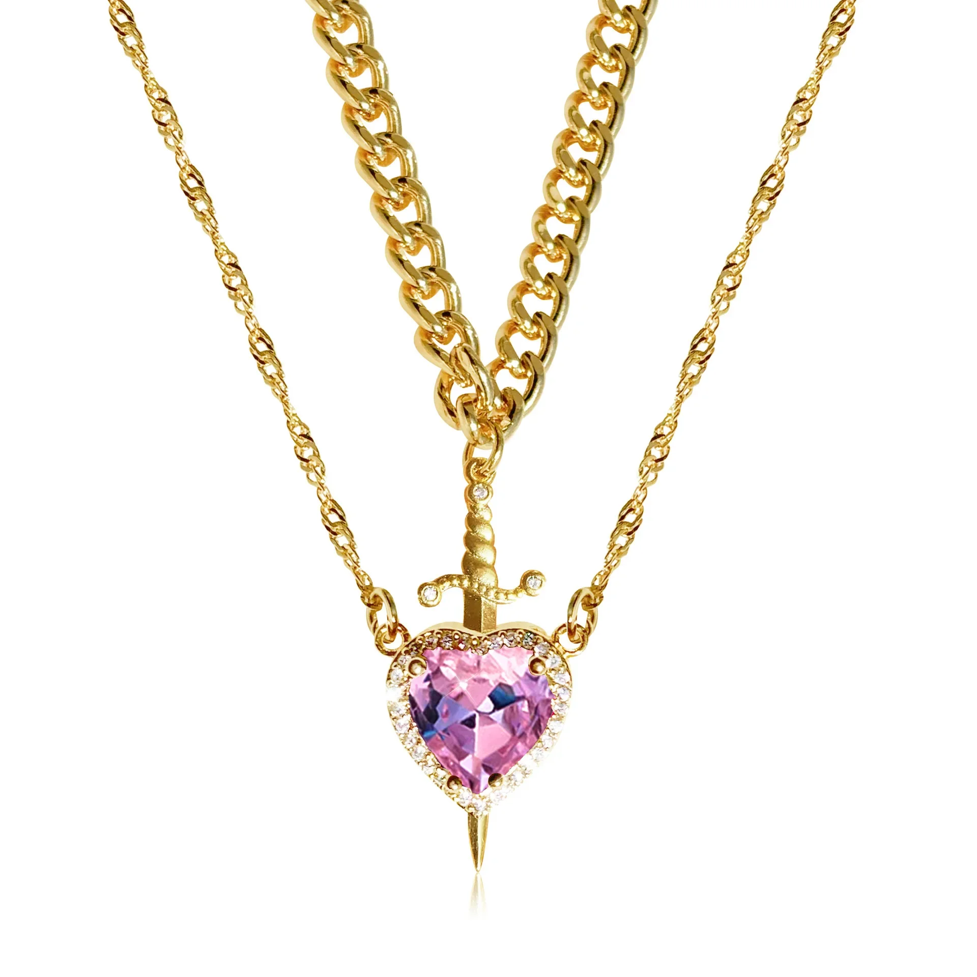 Parure de Bijoux pour Couple Collier Cœur et Épée RUIYI 6