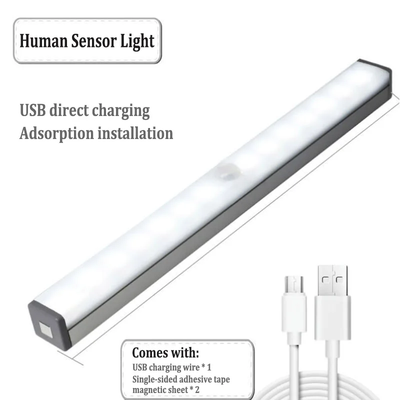 Led sensor de movimento noite lâmpada sem fio barra luz decoração da parede indução luz usb recarregável para escada corredor armário