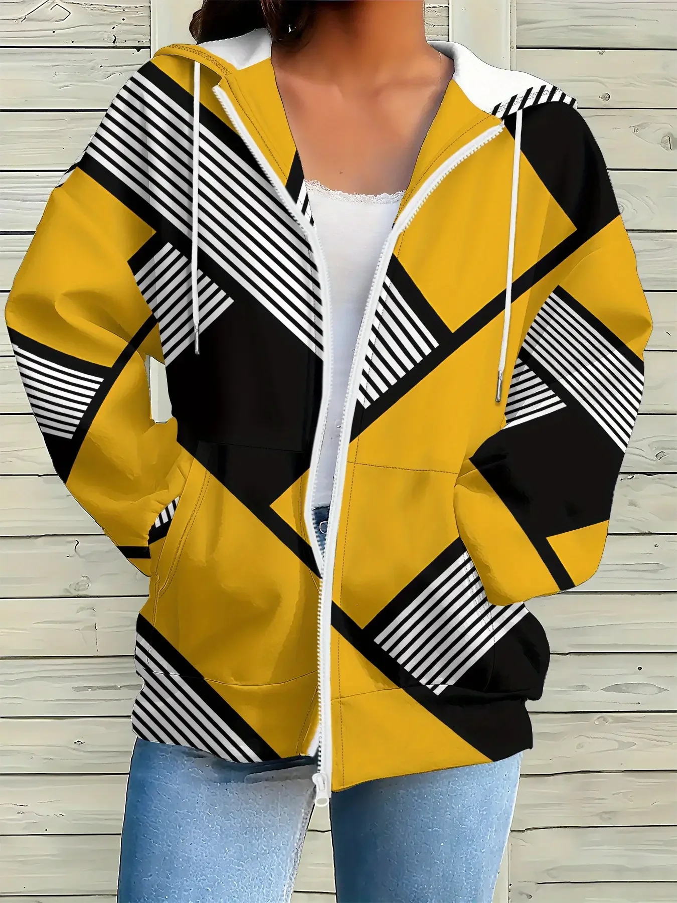 

Autumn and winter women's long sleeved loose new jacket with zipper pockets, open top jacket, Holiday shoppers