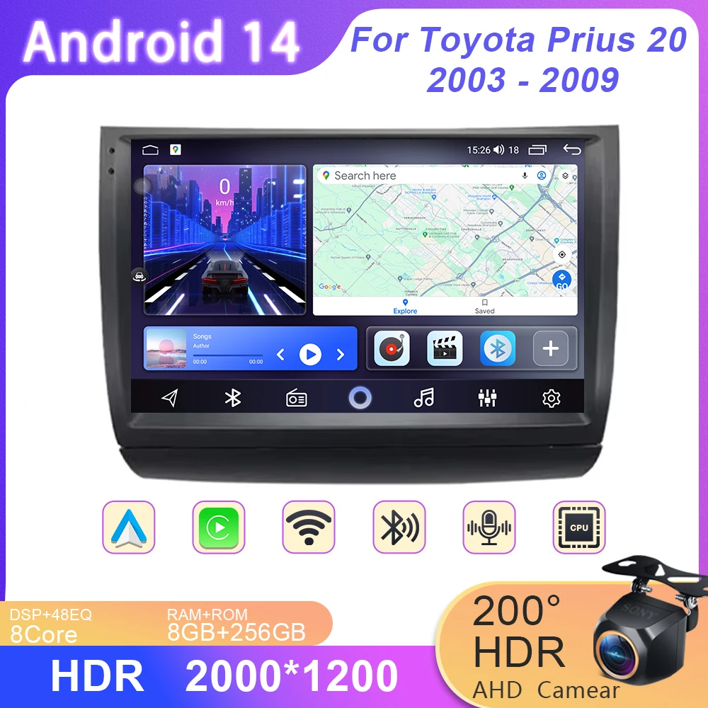 Android Car For Toyota Prius 20 2003 -2009 Carplay Auto Radio Multimedia Stereo head unit Player Navigation Screen GPS 2 din DVD