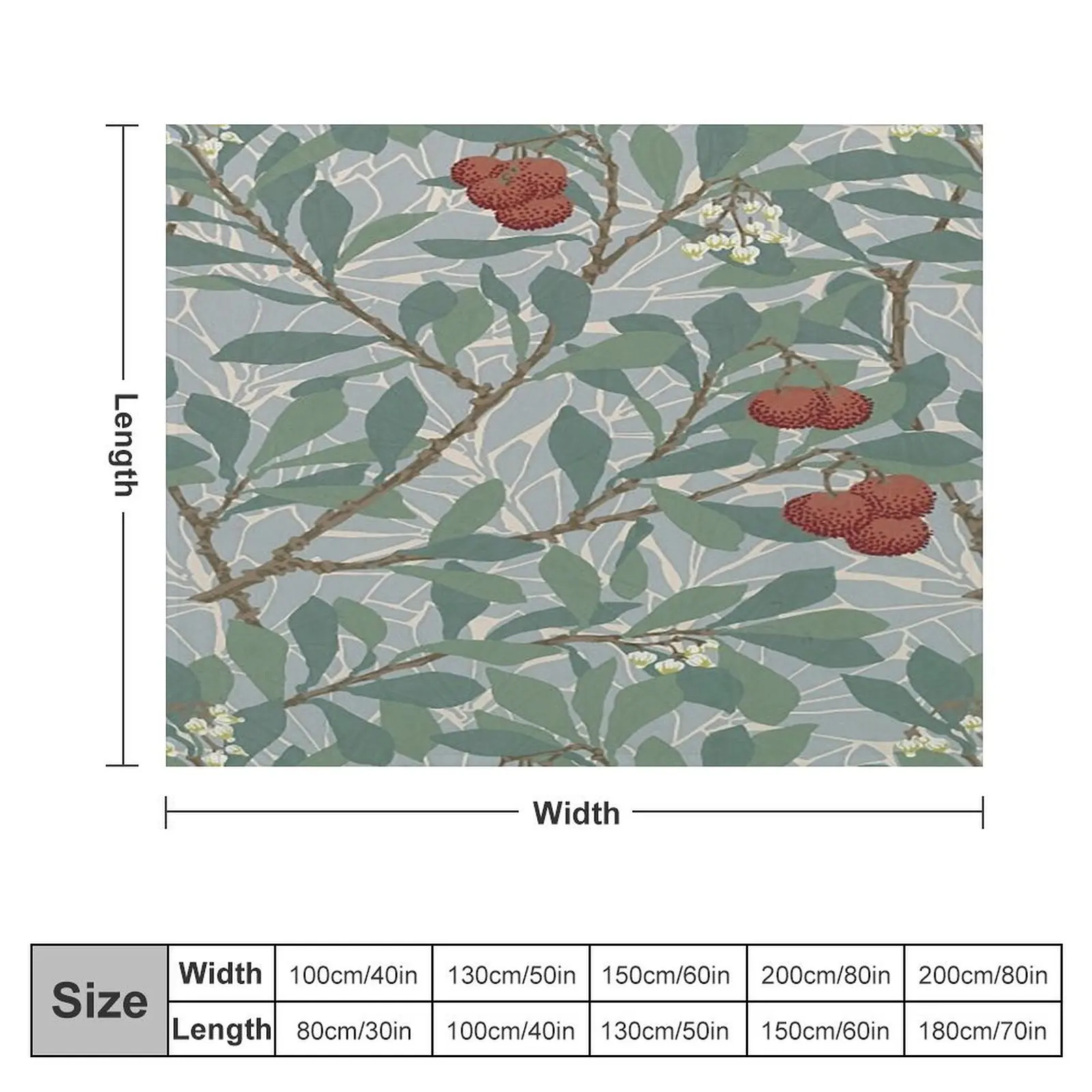 William Morris Green And Red Arbutus Pattern-Vintage Botanical Leaves -Victorian Wallpaper, Throw Blanket anime Thermal Blankets