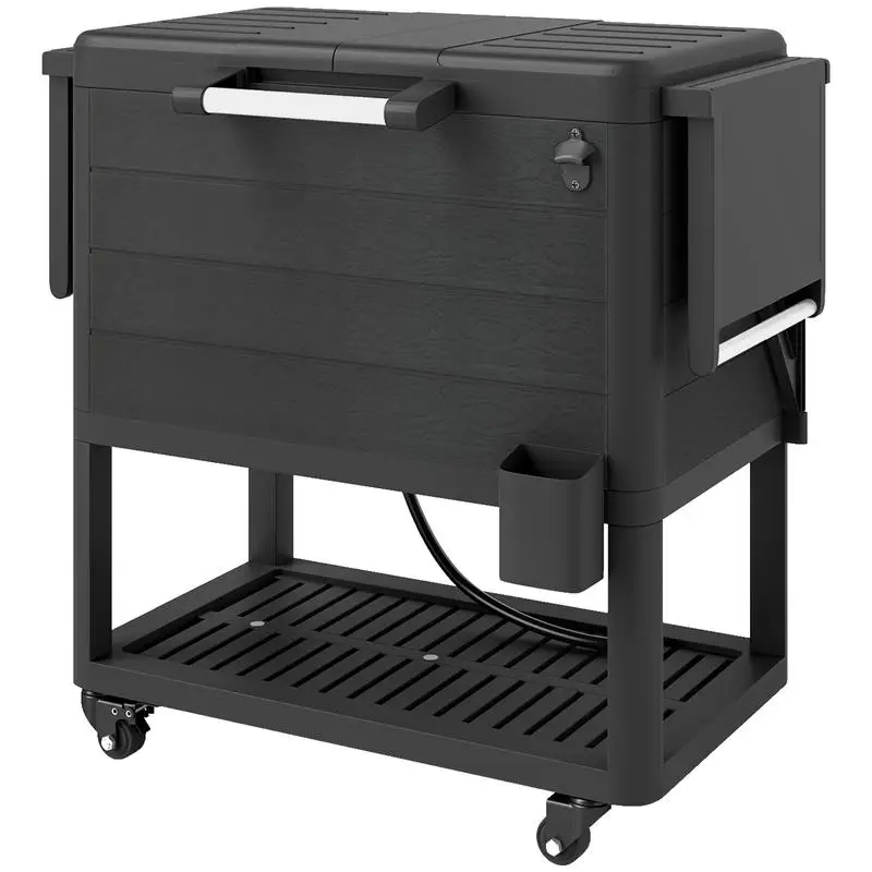 

104 Quart Large Capacity Outdoor Cooler Cart, Patio Rolling Ice Chest with Bottle Opener Shelves Wheels, Black