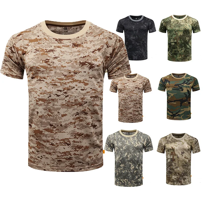 Men\'s Camouflage Tactical Shirt Short Sleeve Quick Dry Combat T-Shirt Military Army T Shirt Camo Outdoor Hiking Hunting Shirts