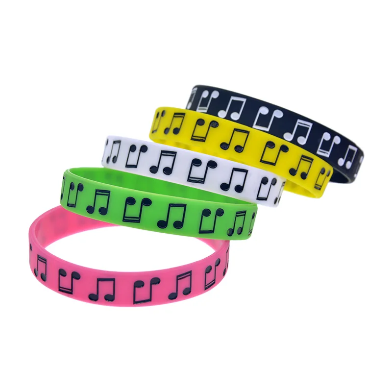 50 Pcs Music Note Silicone Rubber Wristband 1/2 Inch Wide Music Concert Gift Bracelet 5 Colors