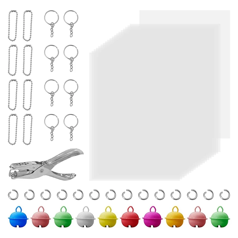 111PCS Shrink Plastic Sheets Kit With 20 PCS Frosted Blank Shrinky Art Paper And 90PCS Keychains Jewelry Accessories