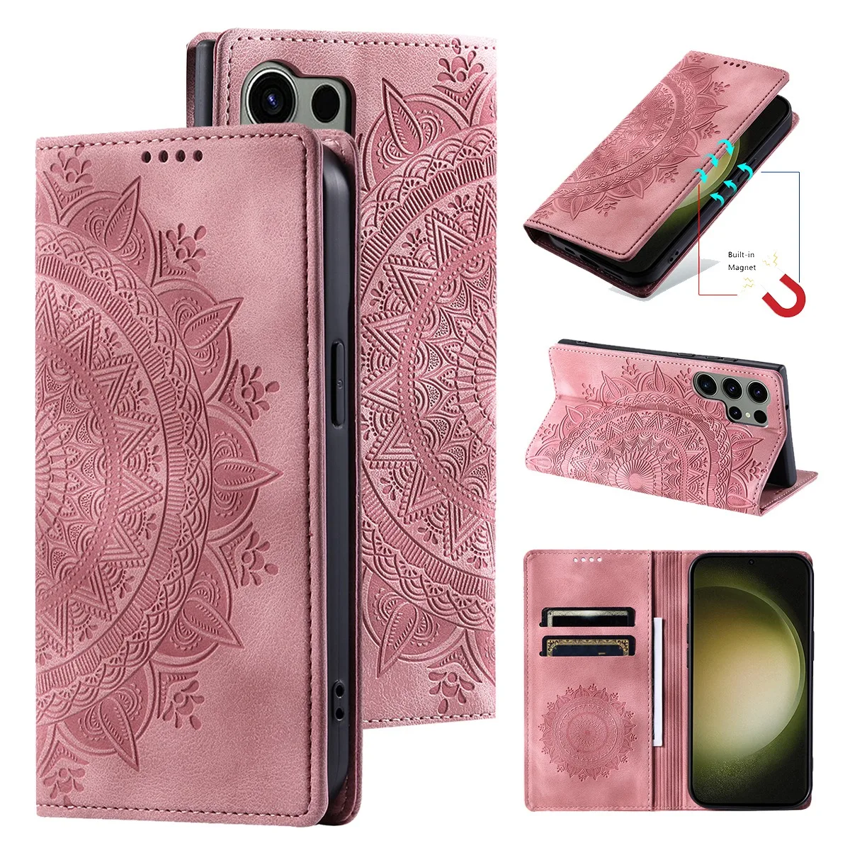 Embossed Totem Card Slots Wallet Case for Samsung Galaxy S24 Ultra S23 Ultra S24 S23 S22 S21 S20 Magnetic Leather Flip Cover