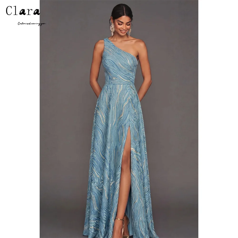 

Clara Custom Blue One Shoulder Side Slit A Line Chic Wedding Evening Dress for Event Elegant Women's Dresses for Wedding Party