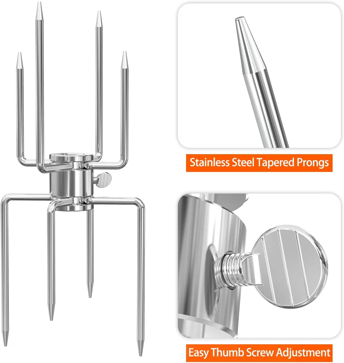 شوكة مشواة مزدوجة الجوانب 304 من الفولاذ المقاوم للصدأ 4 شقوق شواء شواء سيخ 5/16 قضيب يبصقون أداة تحميص خارجية للتخييم واللحوم #3