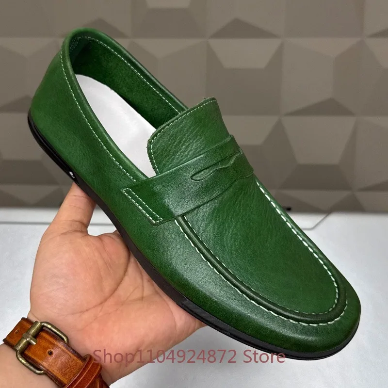 Handcrafted Men Loafers Genuine Leather Soft Comfortable Slip-on Flats Casual Driving Shoes Mocasines Hombre Zapatos