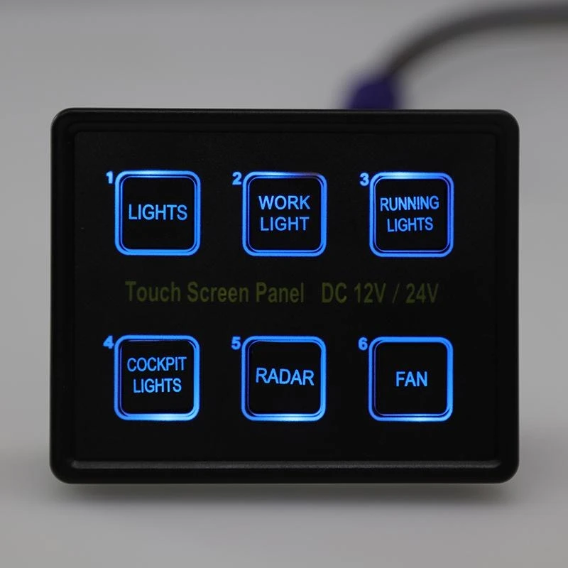 12V 24V 6 Gang Blue LED Switch Panel Slim Touch Switch Control Panel Box Universal for Car Marine Boat Caravan