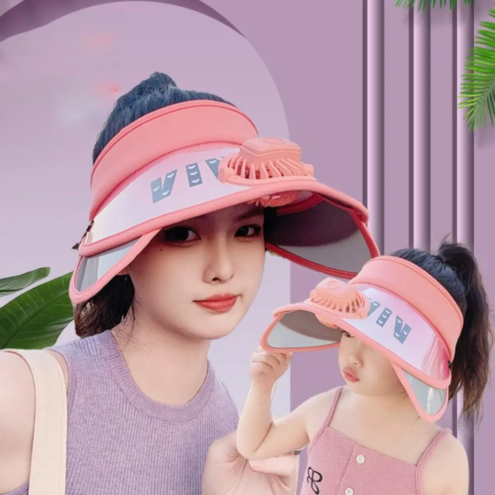 

Electric Fan USB Charging Women Beach Hat Kid Hat Fan Cooling Hat Sunscreen Hat Parent-child Fan Cap Fan Empty Top Hat