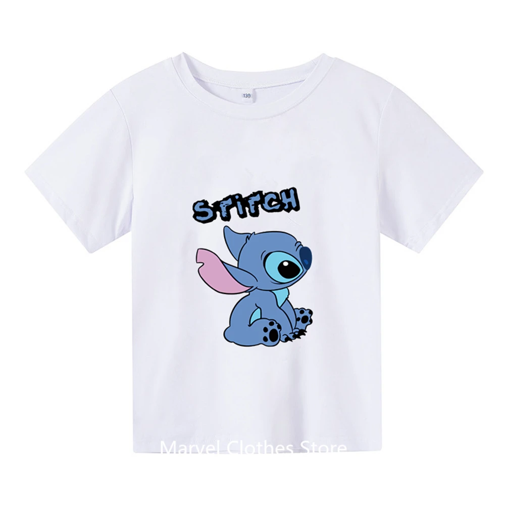 Lilo Stitch Anime Summer Multiple Fashion Children's T-shirts Round Neck Casual Short Sleeve Print Pattern