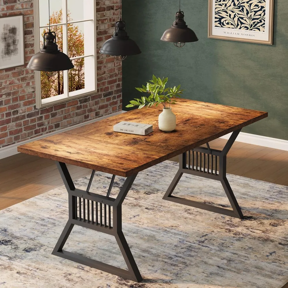 

70.8 Inch Dining Table 4-6 Person, Kitchen Table with Heavy Duty Metal Legs, Farmhouse Dining Room Table for Kitchen, Living Ro